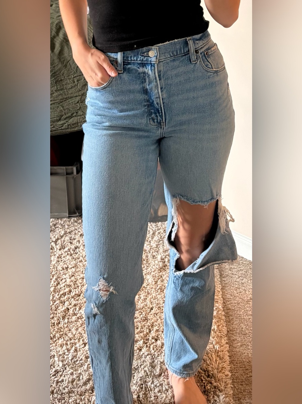 Abercrombie & Fitch Light Blue Distressed Straight Leg Jeans